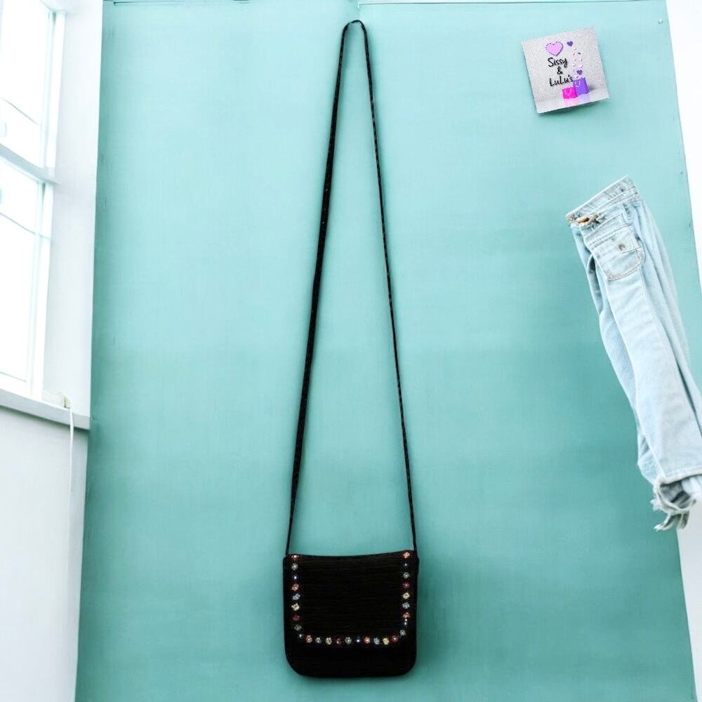 Black Crossbody Bag with Colorful Beaded Accents Purse